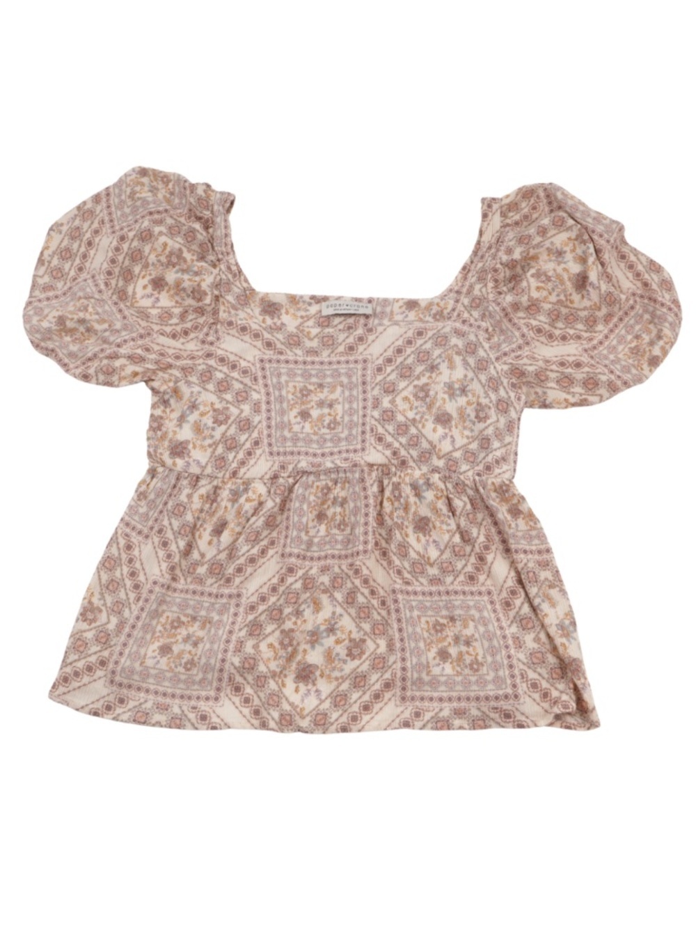 Paper Crane Boho Blouse Size L Feminine Printed Peasant Top